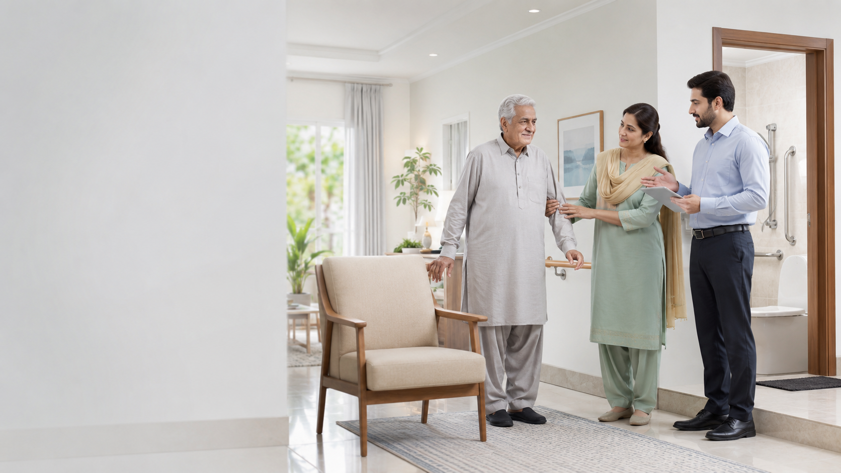 Older adult receiving assessment-led functional and home-accessibility support